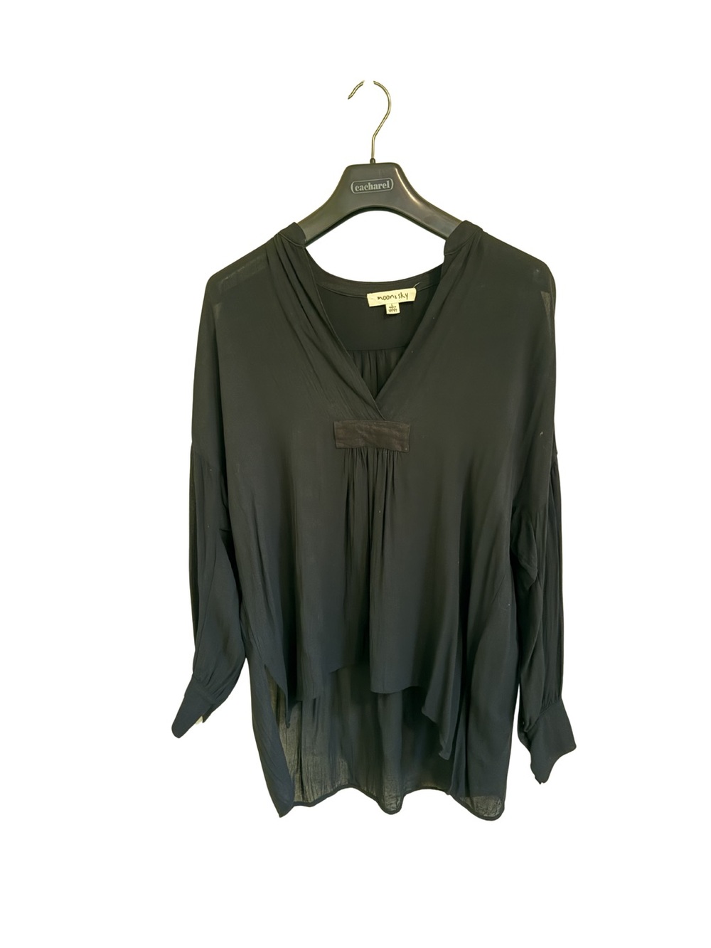 Moon & Sky Black V-Neck Lightweight Long-Sleeve Blouse